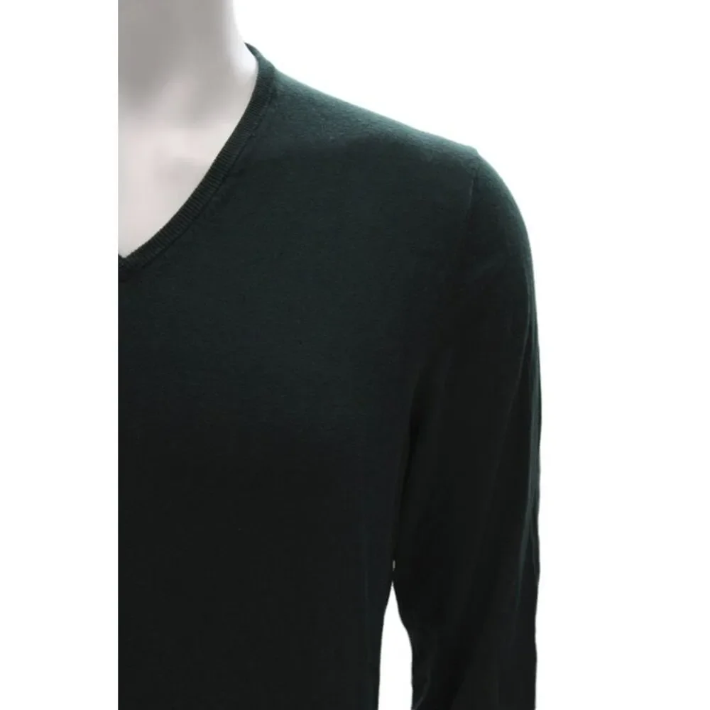 Massimo Dutti Mens Pullover Green V-Neck Cotton Silk Cashmere Size L